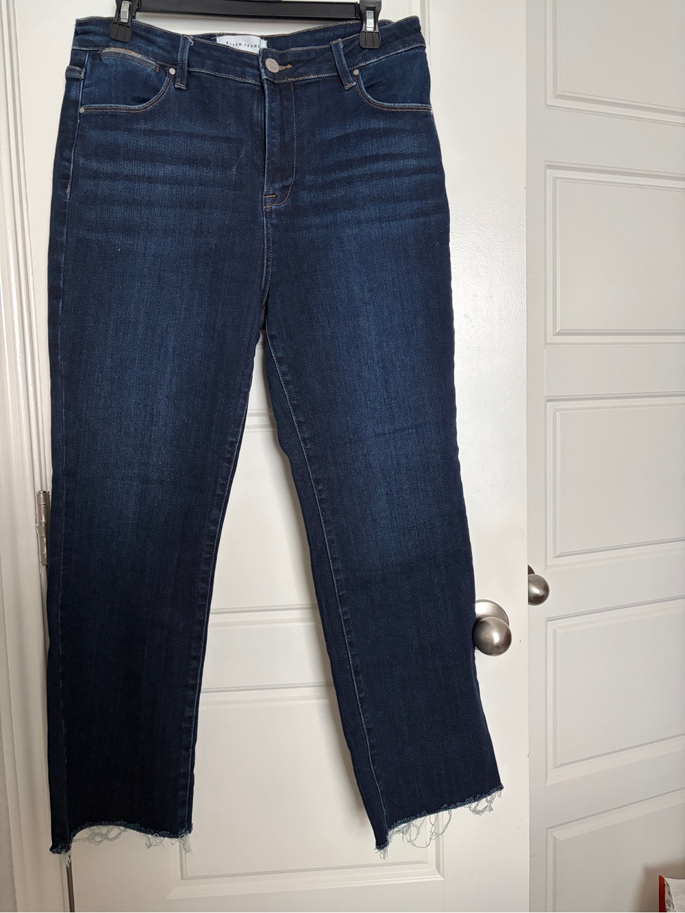 Risen Los Angeles Poppy Ankle Straight Jeans 15/32 Dark Wash Raw Edge Crop